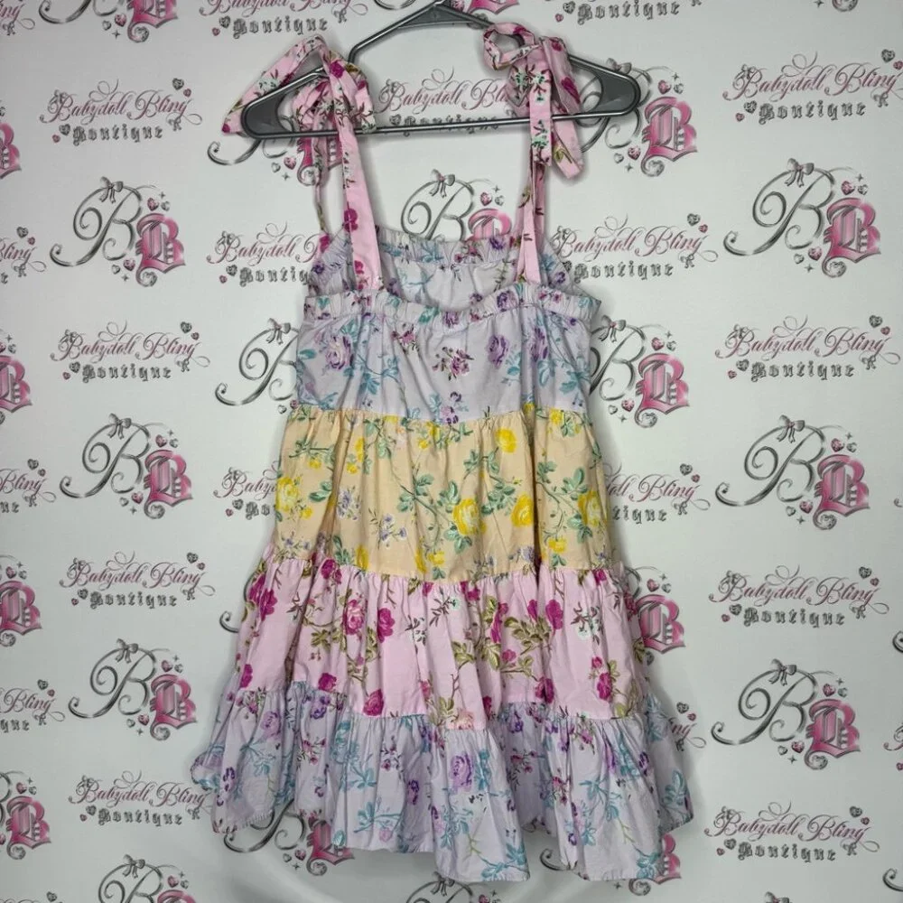 Love shack fancy dress tiered pastel floral ruffle frilly tie up straps cute - Picture 2 of 7